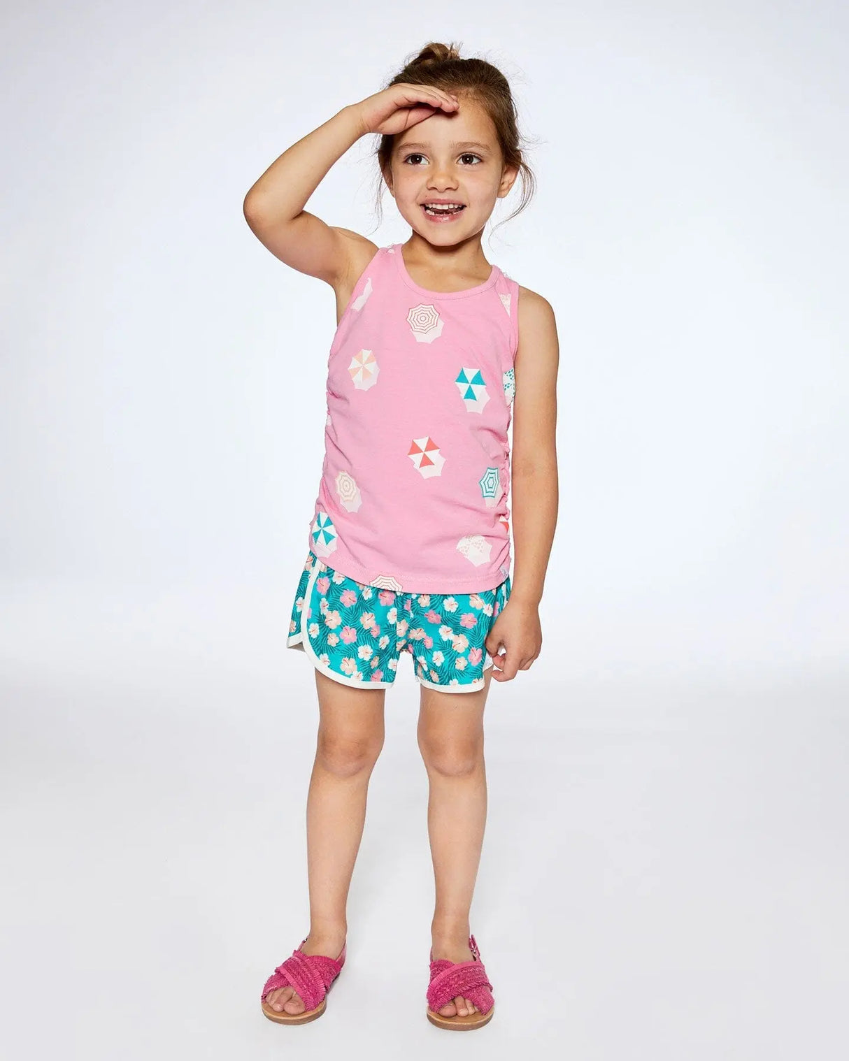 Organic Cotton Gathered Tank Top Bubble Gum Pink | Deux par Deux | Jenni Kidz