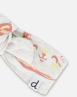 Organic Cotton Headband Heather Beige With Printed Cat | Deux par Deux | Jenni Kidz