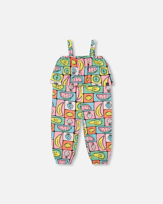 Organic Cotton Jersey Jumpsuit Printed Fruits Square | Deux par Deux | Jenni Kidz