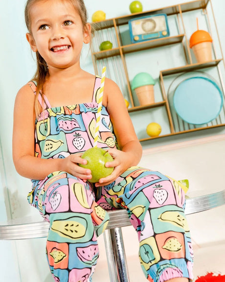 Organic Cotton Jersey Jumpsuit Printed Fruits Square | Deux par Deux | Jenni Kidz