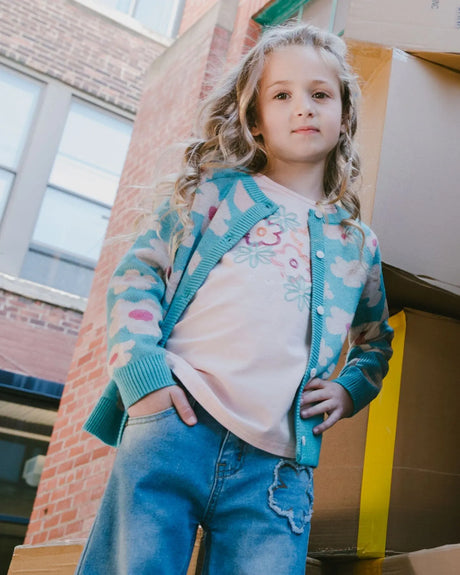 Organic Cotton Long Sleeve T-Shirt Light Pink With Big Flowers | Deux par Deux | Jenni Kidz
