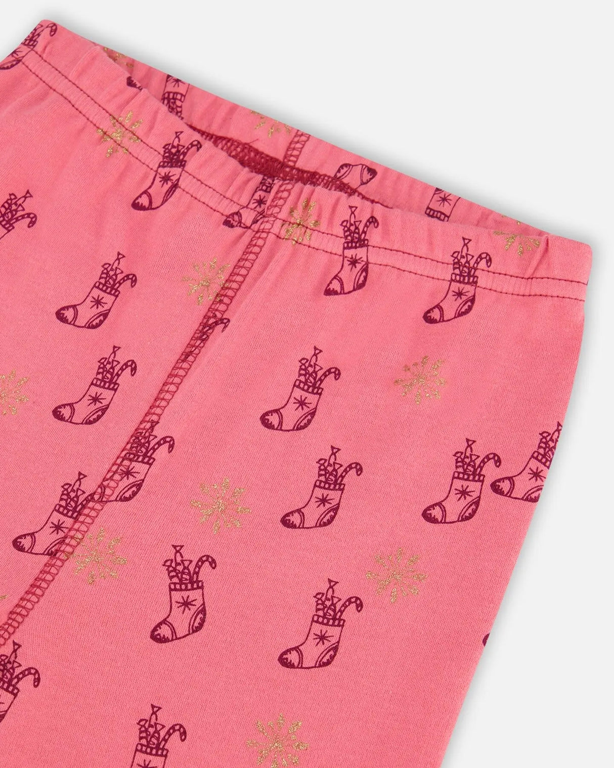 Organic Cotton Long Sleeve Two Piece Printed Christmas Stocking Pajama Set Pink | Deux par Deux | Jenni Kidz