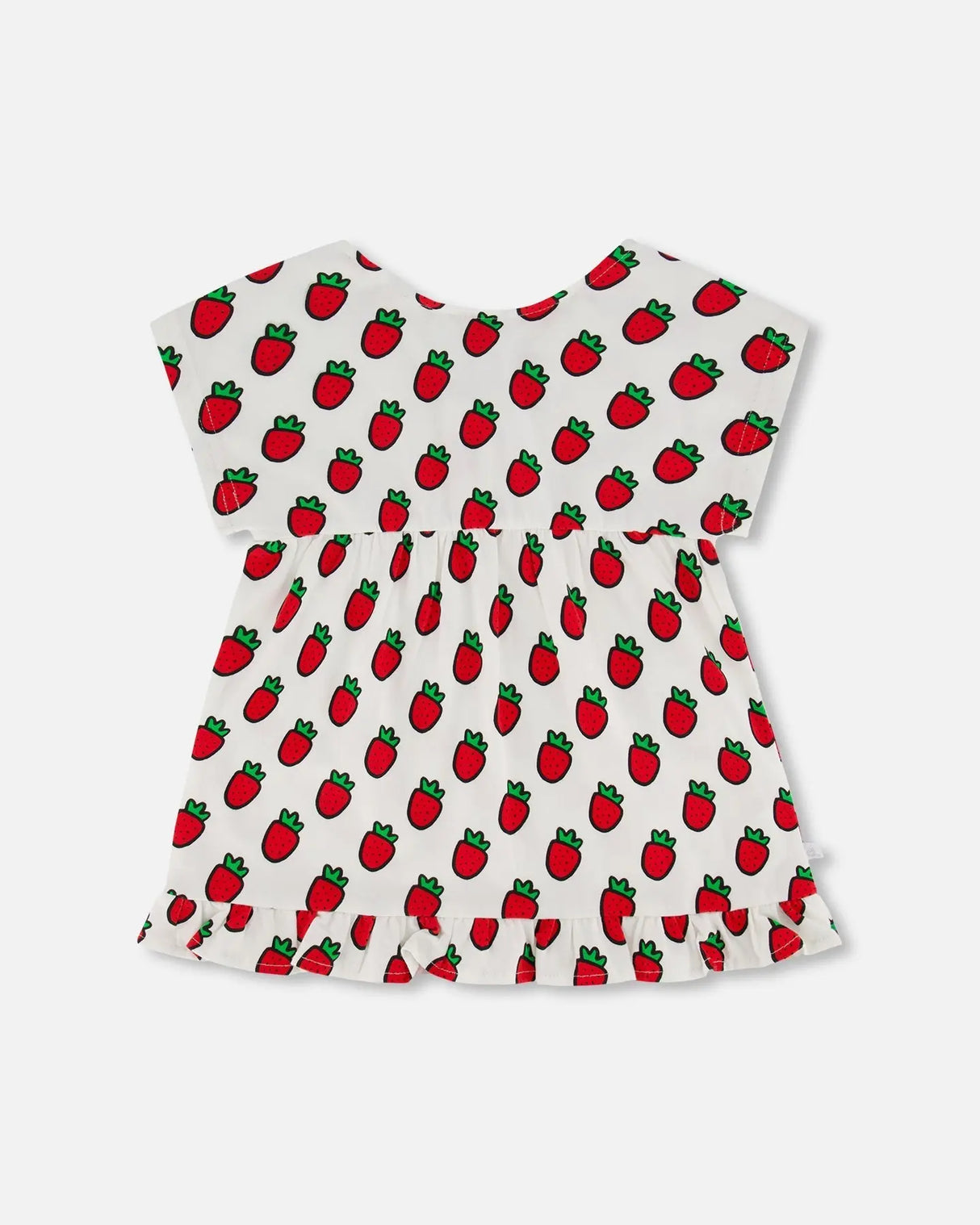 Organic Cotton Long Top With Frill White Printed Pop Strawberry | Deux par Deux | Jenni Kidz