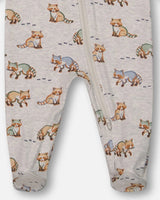 Organic Cotton One Piece Pajama Beige Mix Printed Racoons | Deux par Deux | Jenni Kidz