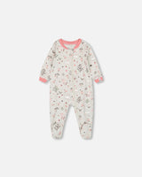 Organic Cotton One Piece Pajama Beige Mix Printed Squirrel | Deux par Deux | Jenni Kidz