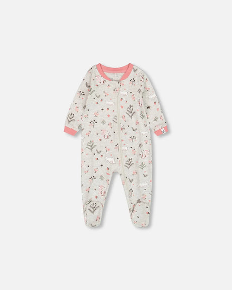 Organic Cotton One Piece Pajama Beige Mix Printed Squirrel | Deux par Deux | Jenni Kidz