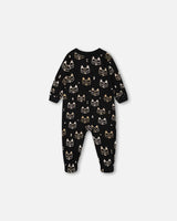 Organic Cotton One Piece Pajama Black Printed Fox | Deux par Deux | Jenni Kidz