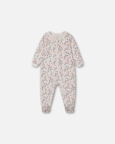 Organic Cotton One Piece Pajama Cream Printed Flowers | Deux par Deux | Jenni Kidz