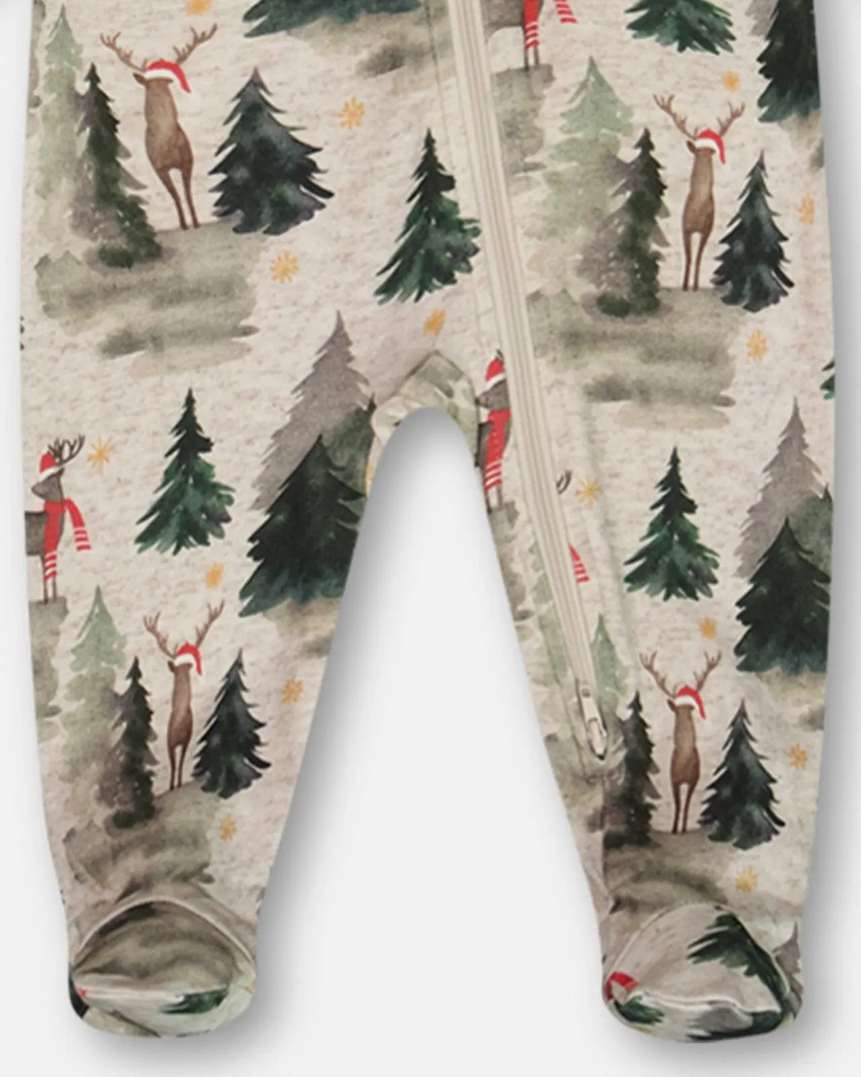 Organic Cotton One Piece Pajama Gray Mix Printed Reindeer | Deux par Deux | Jenni Kidz