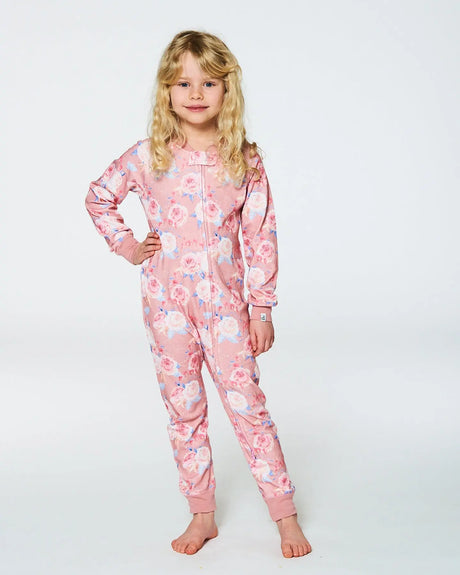 Organic Cotton One Piece Pajama Old Pink Printed Roses | Deux par Deux | Jenni Kidz