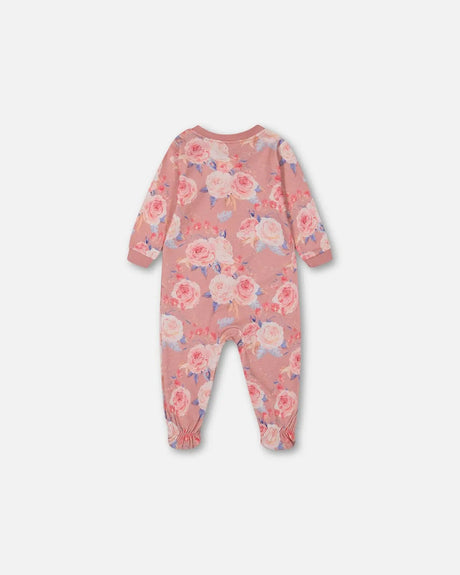 Organic Cotton One Piece Pajama Old Pink Printed Roses | Deux par Deux | Jenni Kidz