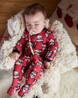 Organic Cotton One Piece Pajama Red Printed Santa | Deux par Deux | Jenni Kidz