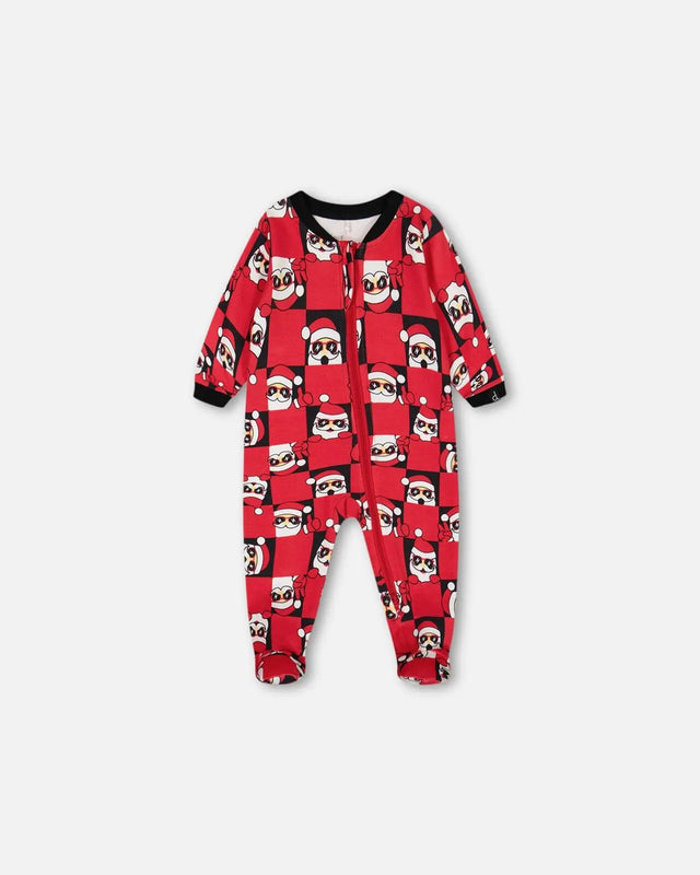 Organic Cotton One Piece Pajama Red Printed Santa | Deux par Deux | Jenni Kidz