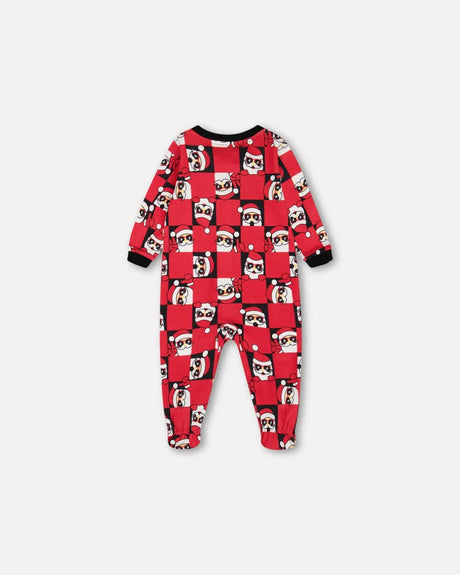 Organic Cotton One Piece Pajama Red Printed Santa | Deux par Deux | Jenni Kidz