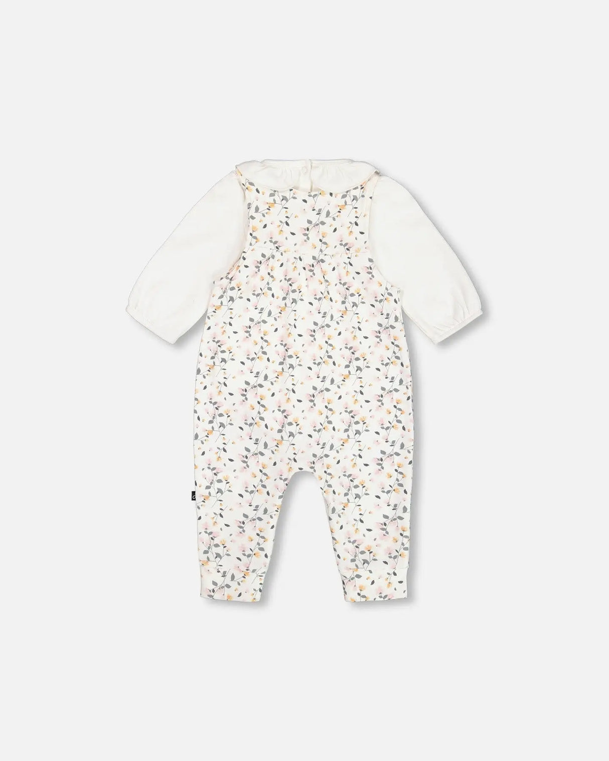 Organic Cotton Onesie And Printed Overall Set Cream With Flowers | Deux par Deux | Jenni Kidz