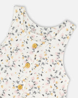 Organic Cotton Onesie And Printed Overall Set Cream With Flowers | Deux par Deux | Jenni Kidz