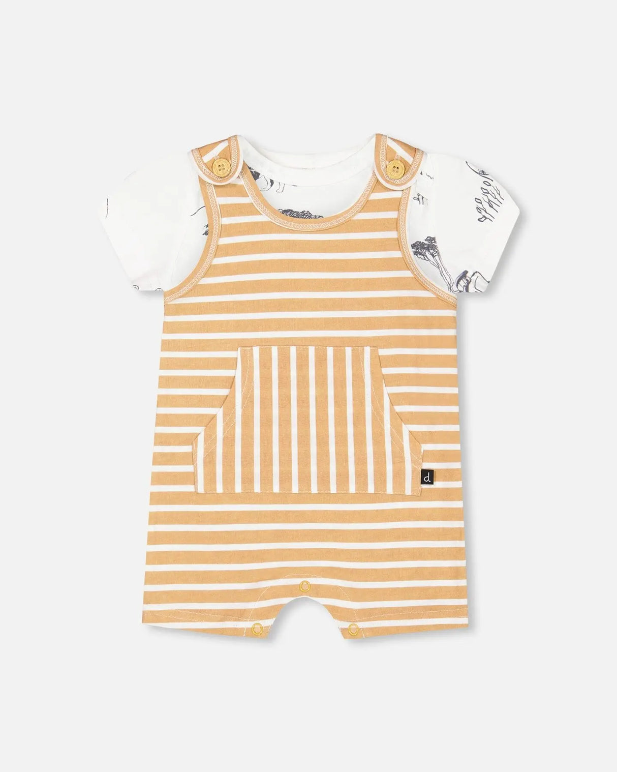 Organic Cotton Onesie And Shortall Set Sand Stripe | Deux par Deux | Jenni Kidz