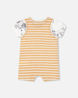 Organic Cotton Onesie And Shortall Set Sand Stripe | Deux par Deux | Jenni Kidz