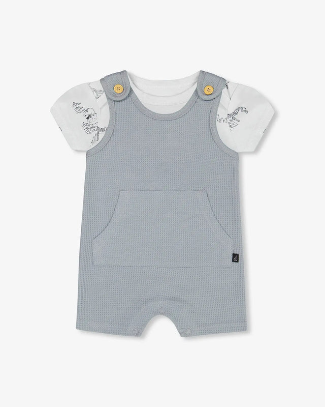 Organic Cotton Onesie And Waffle Shortall Set Blue Gray | Deux par Deux | Jenni Kidz