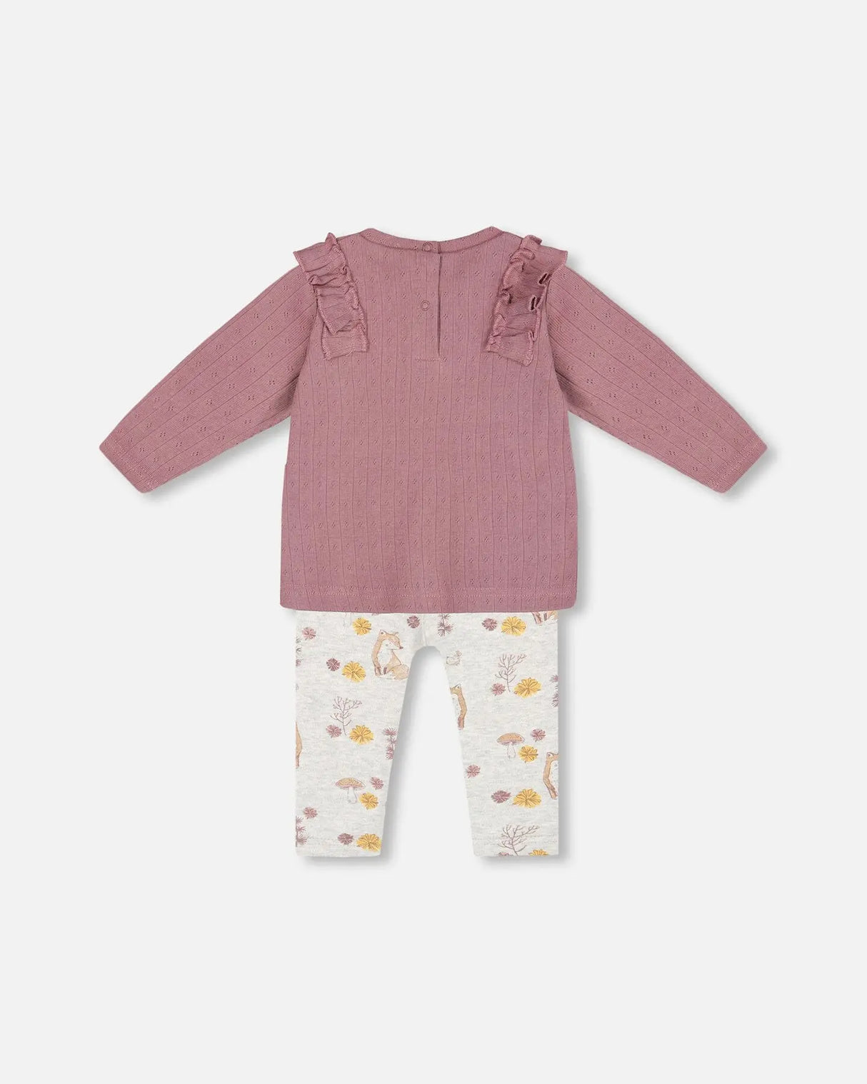 Organic Cotton Pointelle Top And Printed Leggings Set Woodrose With Fox | Deux par Deux | Jenni Kidz