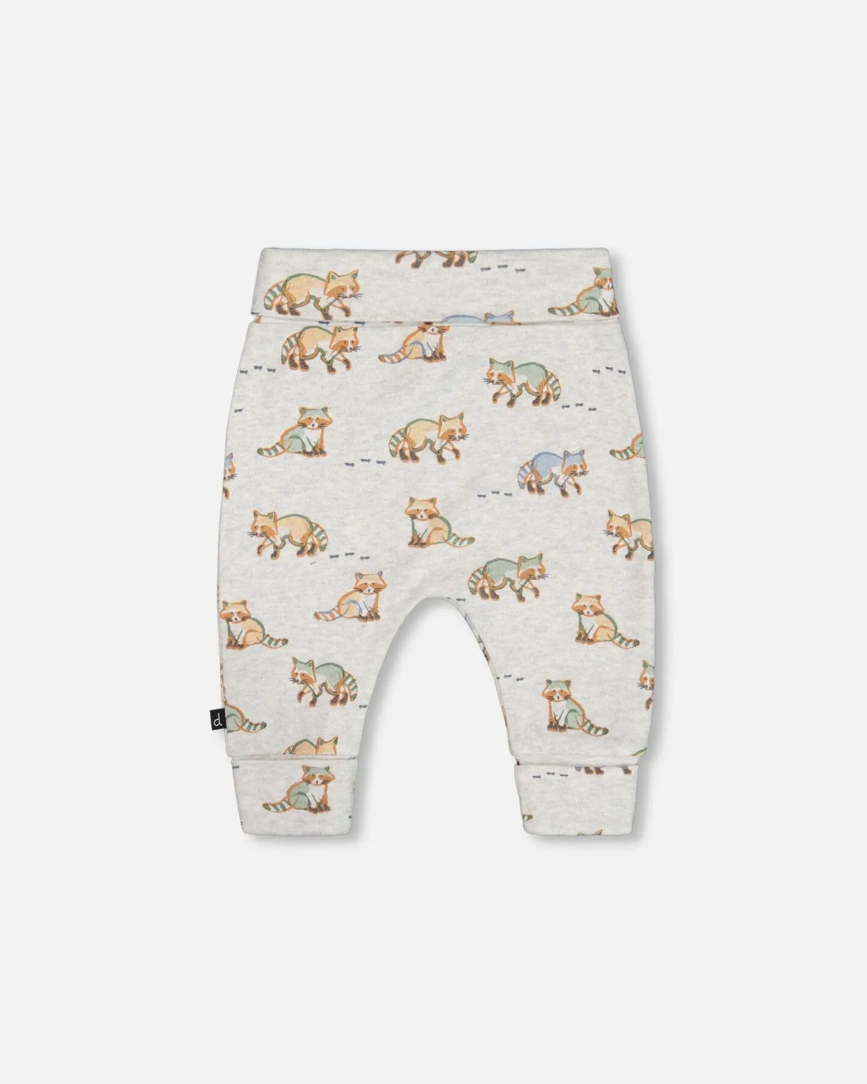 Organic Cotton Printed Evolutive Pant Beige Mix With Racoon | Deux par Deux | Jenni Kidz