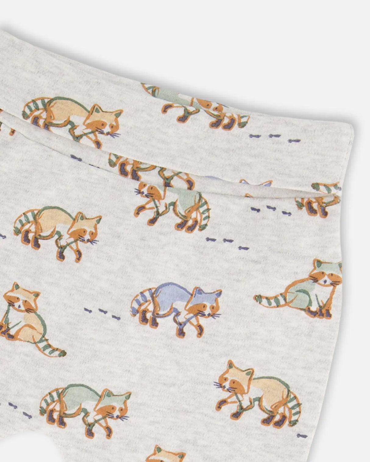 Organic Cotton Printed Evolutive Pant Beige Mix With Racoon | Deux par Deux | Jenni Kidz