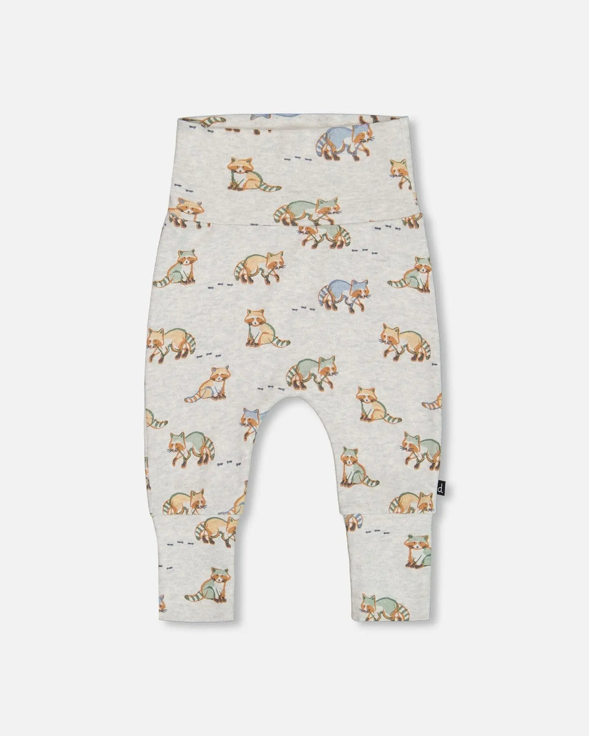 Organic Cotton Printed Evolutive Pant Beige Mix With Racoon | Deux par Deux | Jenni Kidz