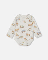 Organic Cotton Printed Onesie And Overall Set Green And Racoon | Deux par Deux | Jenni Kidz