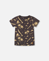 Organic Cotton Printed T-Shirt Dark Gray | Deux par Deux | Jenni Kidz