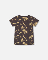 Organic Cotton Printed T-Shirt Dark Gray | Deux par Deux | Jenni Kidz