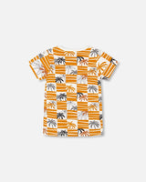 Organic Cotton Printed T-Shirt Yellow Ochre | Deux par Deux | Jenni Kidz