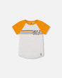 Organic Cotton Raglan T-Shirt Light Gray Mix And Orange | Deux par Deux | Jenni Kidz