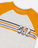 Organic Cotton Raglan T-Shirt Light Gray Mix And Orange | Deux par Deux | Jenni Kidz