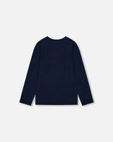 Organic Cotton T-Shirt Dark Blue With Cat | Deux par Deux | Jenni Kidz