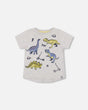 Organic Cotton T-Shirt With Dino Print Light Gray Mix | Deux par Deux | Jenni Kidz