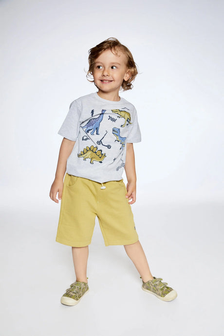 Organic Cotton T-Shirt With Dino Print Light Gray Mix | Deux par Deux | Jenni Kidz