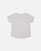 Organic Cotton T-Shirt With Dino Print Light Gray Mix | Deux par Deux | Jenni Kidz