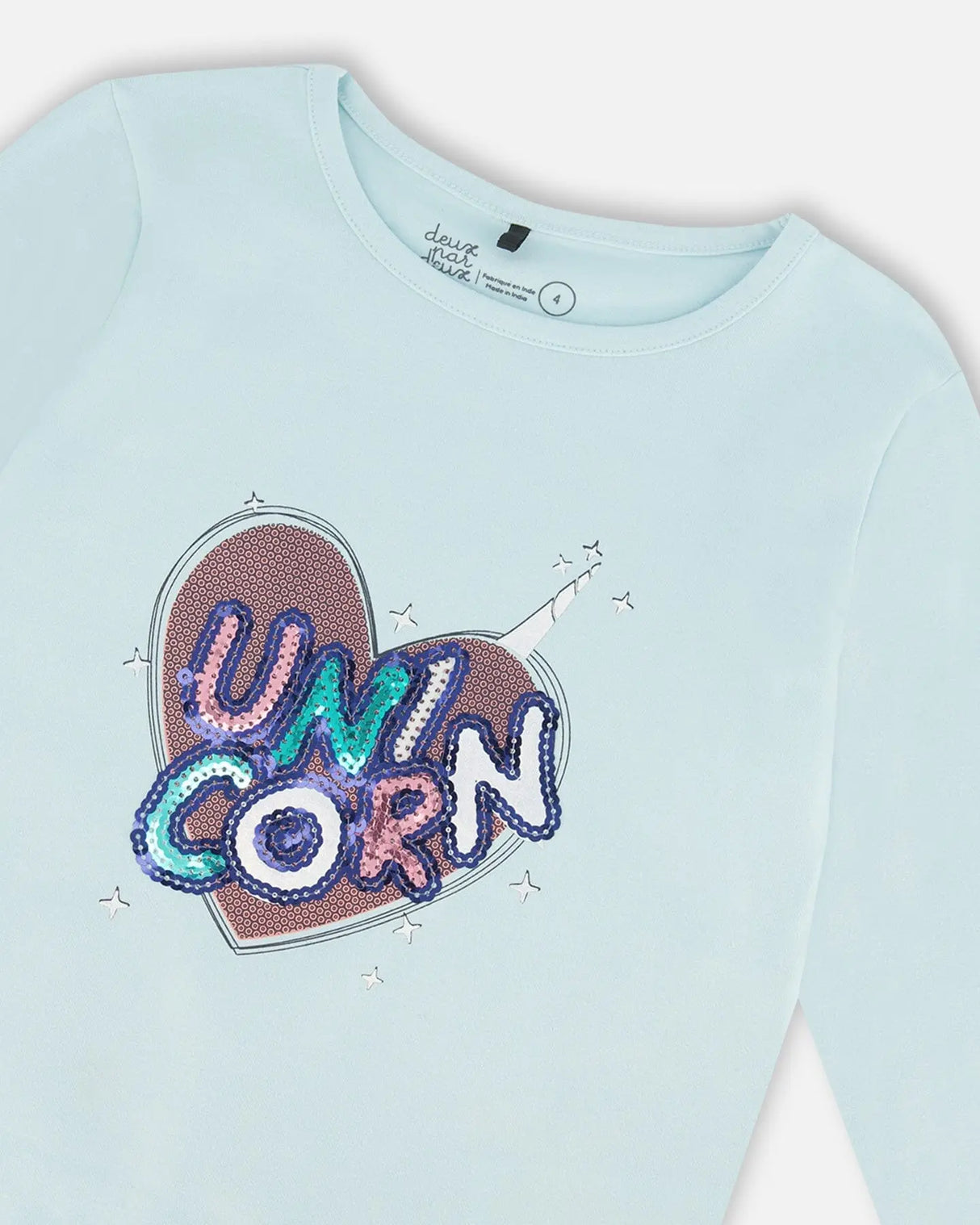 Organic Cotton T-Shirt With Print Light Blue | Deux par Deux | Jenni Kidz