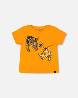 Organic Cotton T-Shirt With Print Orange | Deux par Deux | Jenni Kidz