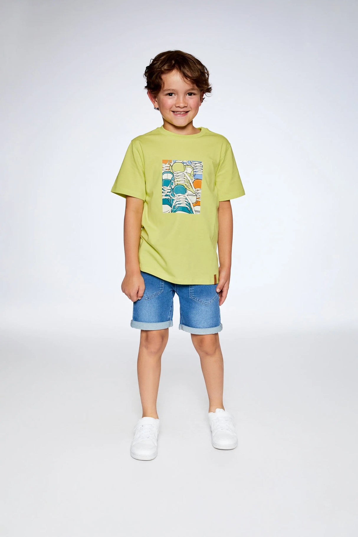 Organic Cotton T-Shirt With Sneaker Print Lime | Deux par Deux | Jenni Kidz