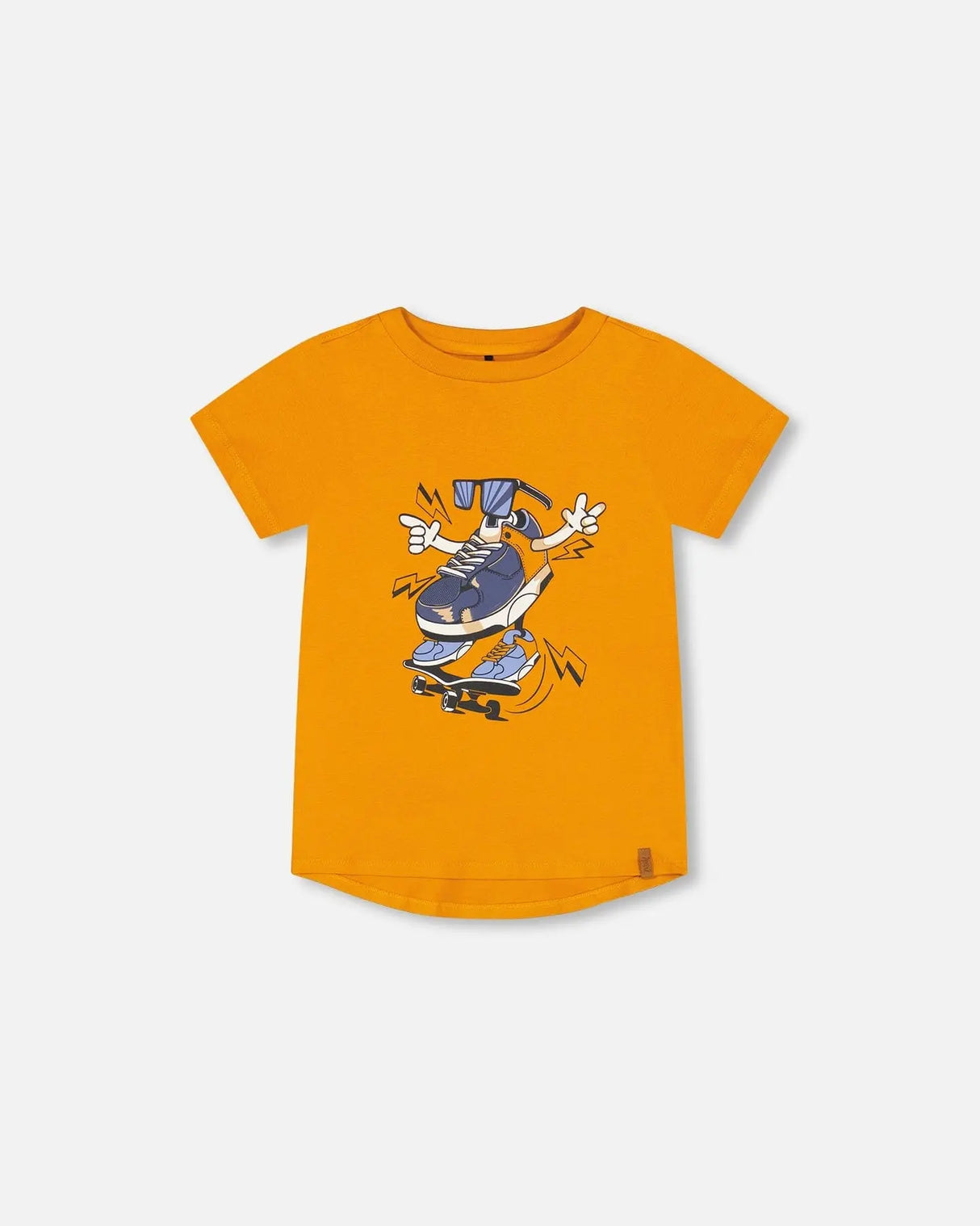 Organic Cotton T-Shirt With Sneaker Print Orange | Deux par Deux | Jenni Kidz