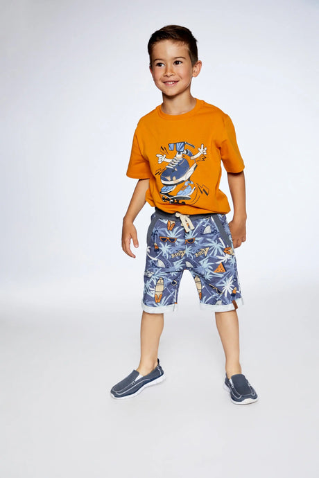 Organic Cotton T-Shirt With Sneaker Print Orange | Deux par Deux | Jenni Kidz