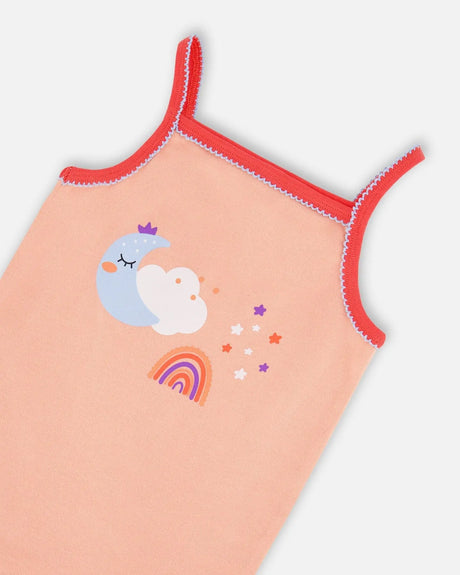 Organic Cotton Tank Top And Shorts Pajama Set Rainbow On Light Coral | Deux par Deux | Jenni Kidz