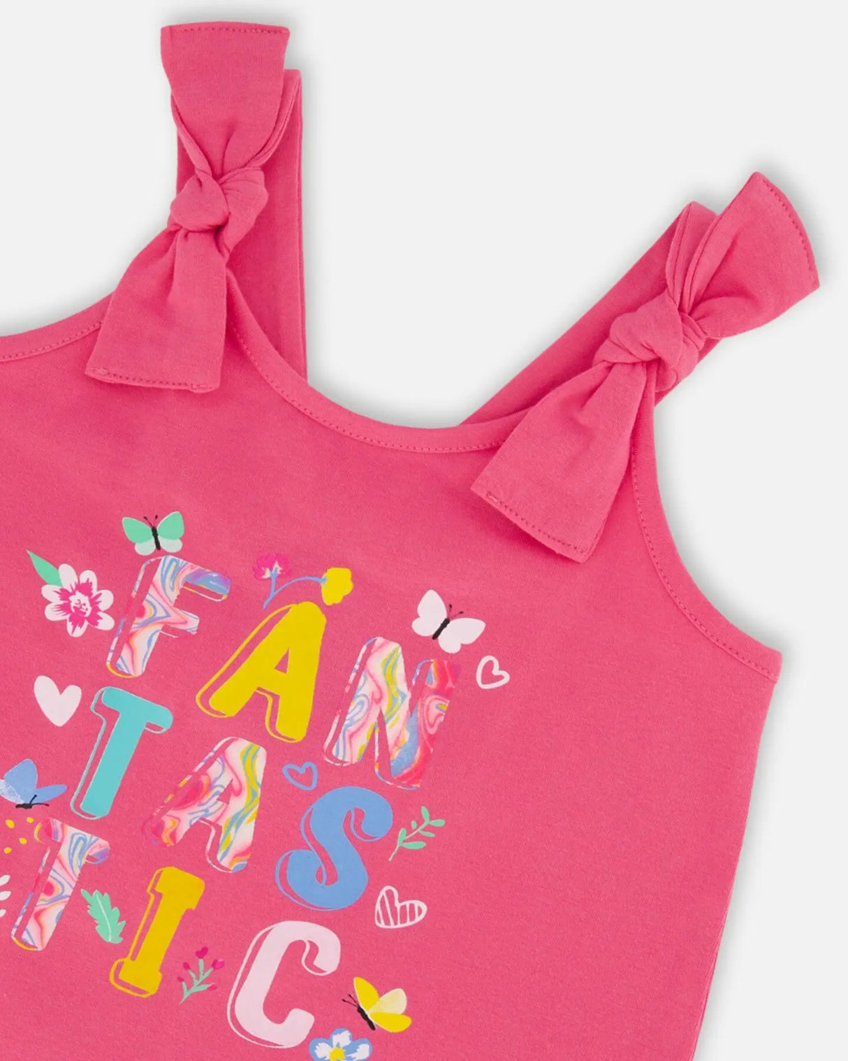 Organic Cotton Tank Top With Print Candy Pink | Deux par Deux | Jenni Kidz