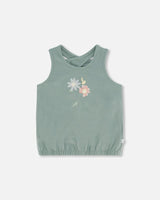 Organic Cotton Tank Top With Print Olive Green | Deux par Deux | Jenni Kidz