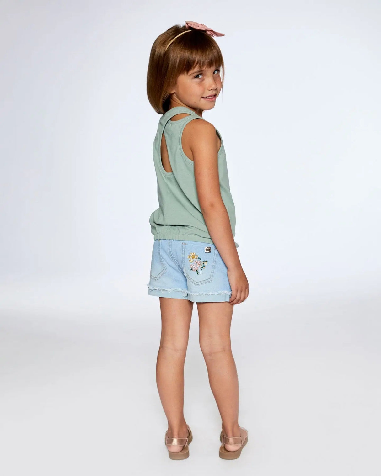 Organic Cotton Tank Top With Print Olive Green | Deux par Deux | Jenni Kidz