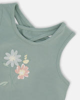 Organic Cotton Tank Top With Print Olive Green | Deux par Deux | Jenni Kidz