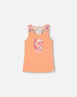 Organic Cotton Tank Top With Print Salmon Orange | Deux par Deux | Jenni Kidz