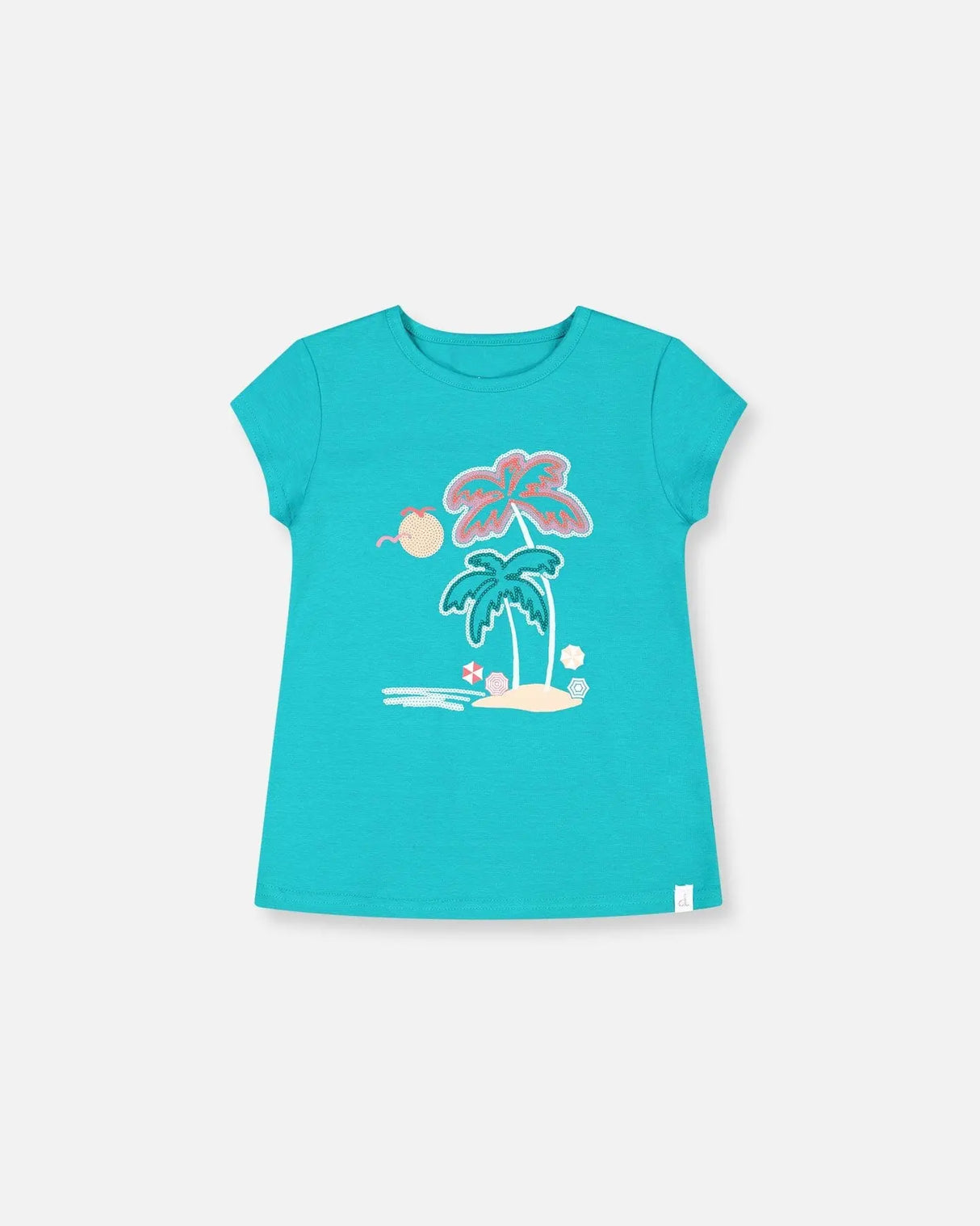 Organic Cotton Tee With Print Turquoise | Deux par Deux | Jenni Kidz