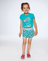 Organic Cotton Tee With Print Turquoise | Deux par Deux | Jenni Kidz